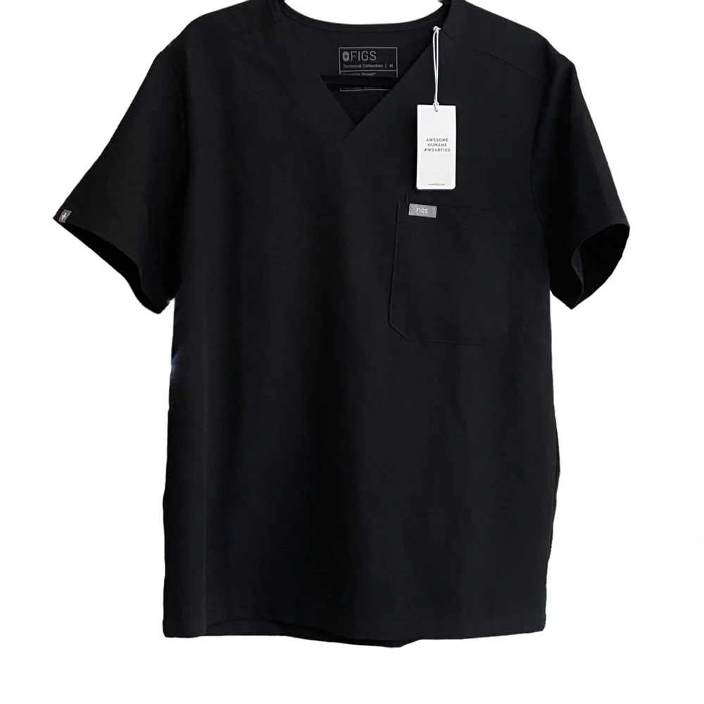 FIGS SCRUBS TOP MENS BLACK NWT MEDIUM - Picture 1 of 7